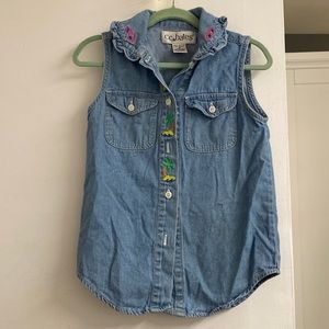 Girls island themed button down sleeveless top